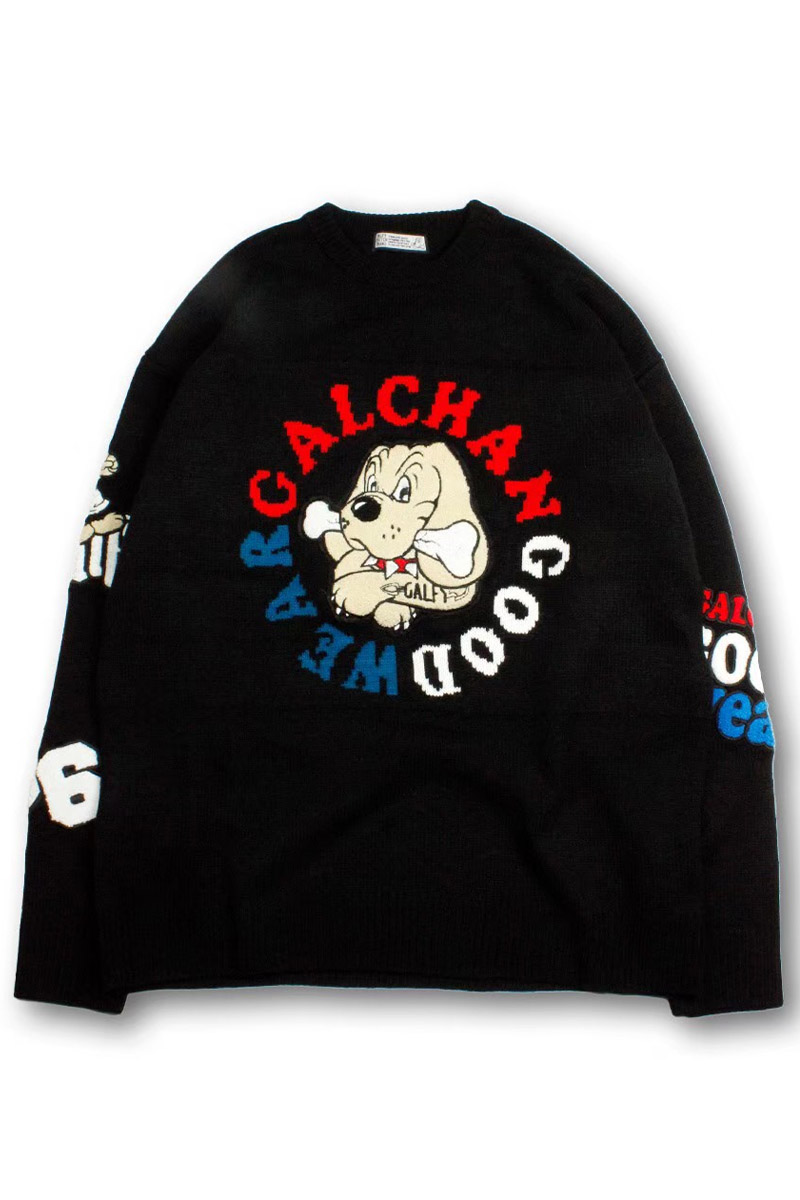 GALFY (ガルフィー) 二代目わんわん大学セーター-BLACK / ロック