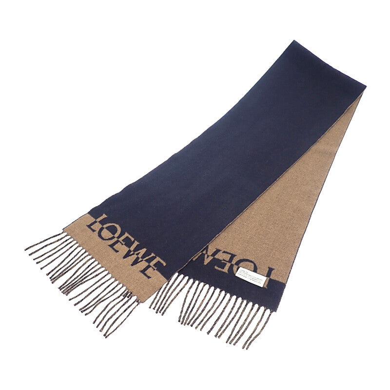 ロエベ LOEWE ロゴスカーフ マフラー ウール カシミヤ ネイビー
