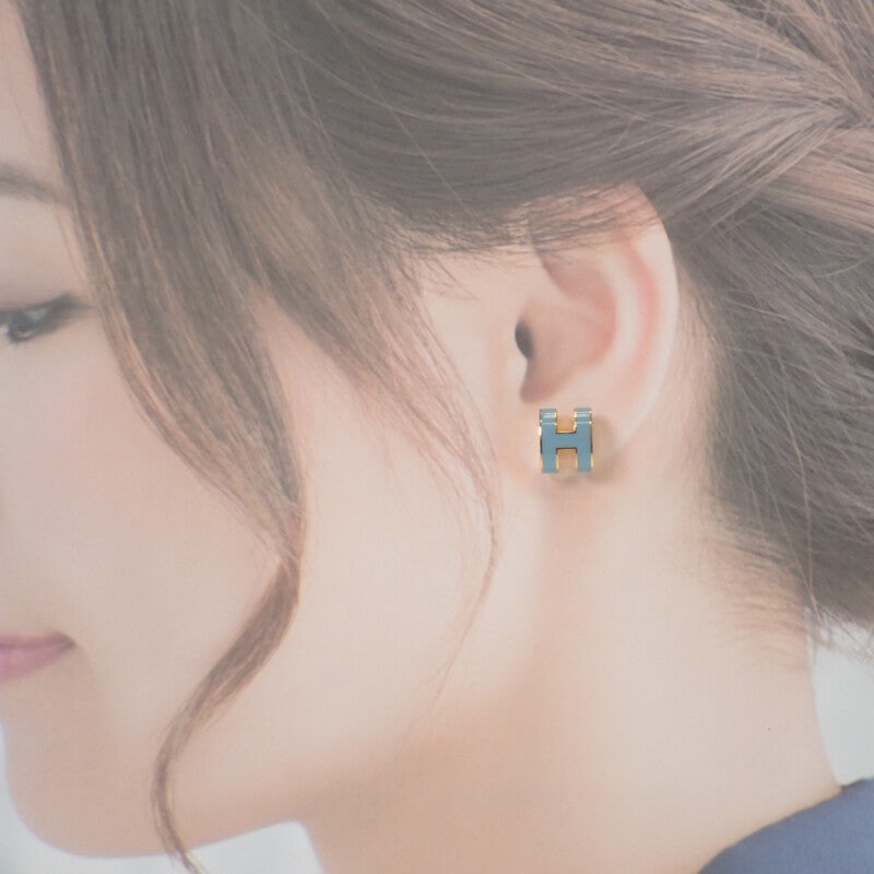 エルメス HERMES ミニポップH アッシュ ピアス メタル ブルー ゴールド