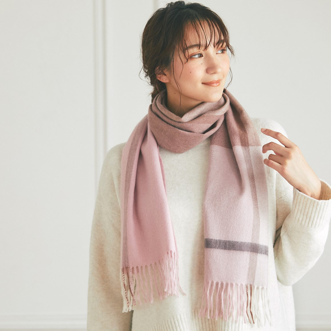 カシミヤ100% マフラー チェック柄 ラインピンク – INTERMODE KAWABE