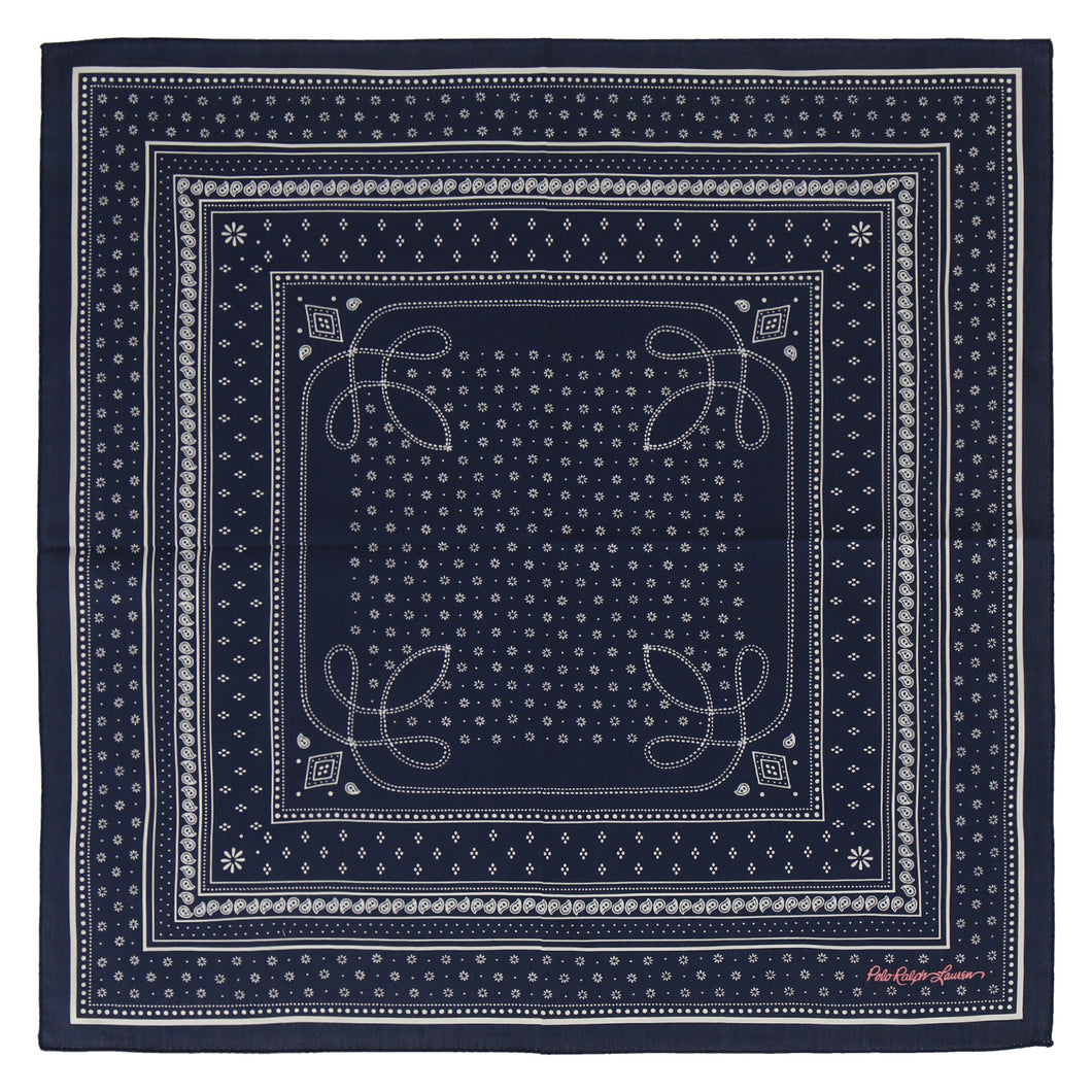 婦人ラージプリントハンカチ #120c バンダナ柄 ネイビーブルー