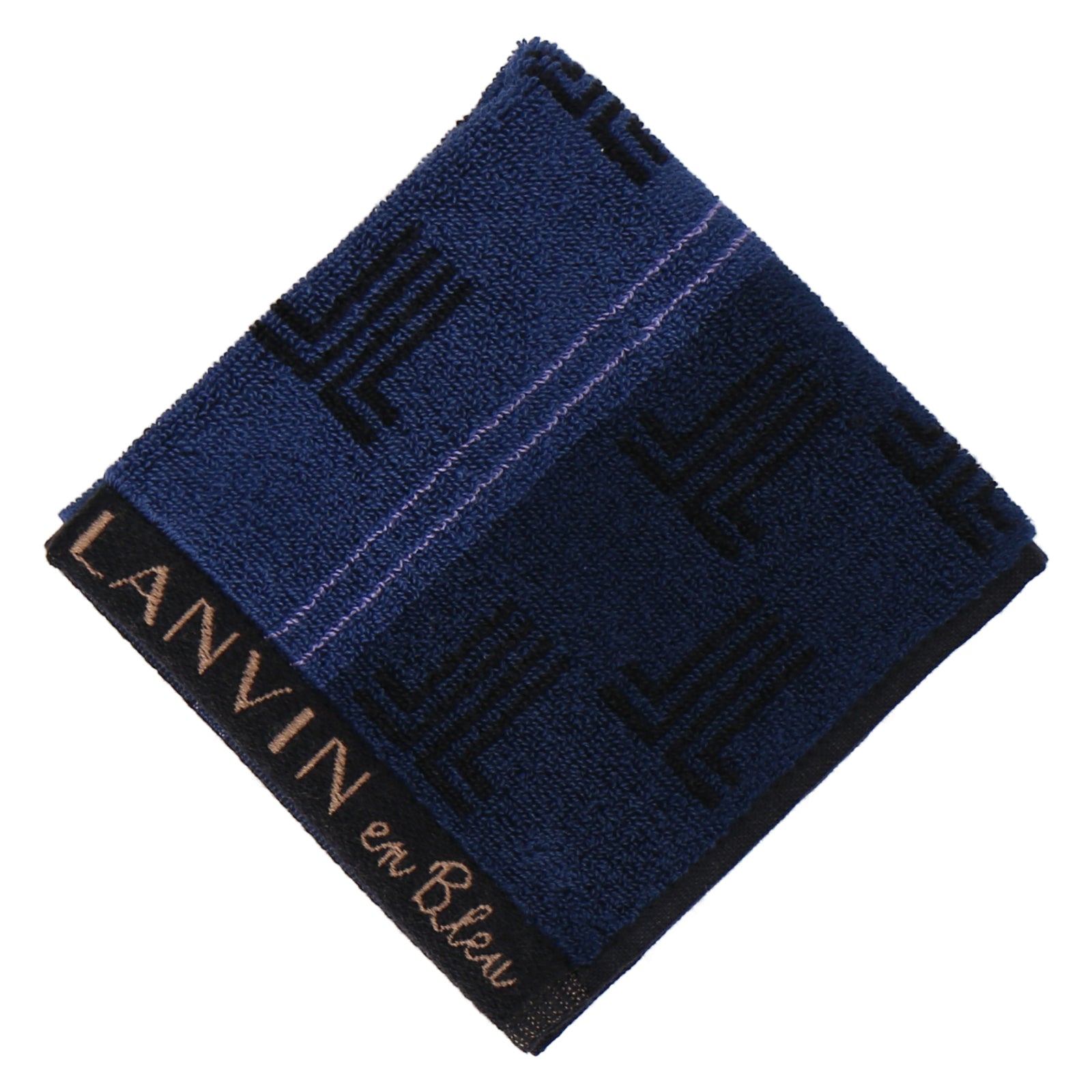 紳士タオルハンカチ ストライプ＆ロゴ #176a ネイビーブルー