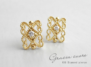 楽天市場】K18 ゴールド ダイヤモンド ピアス「ミニ薔薇（S）」18K 18
