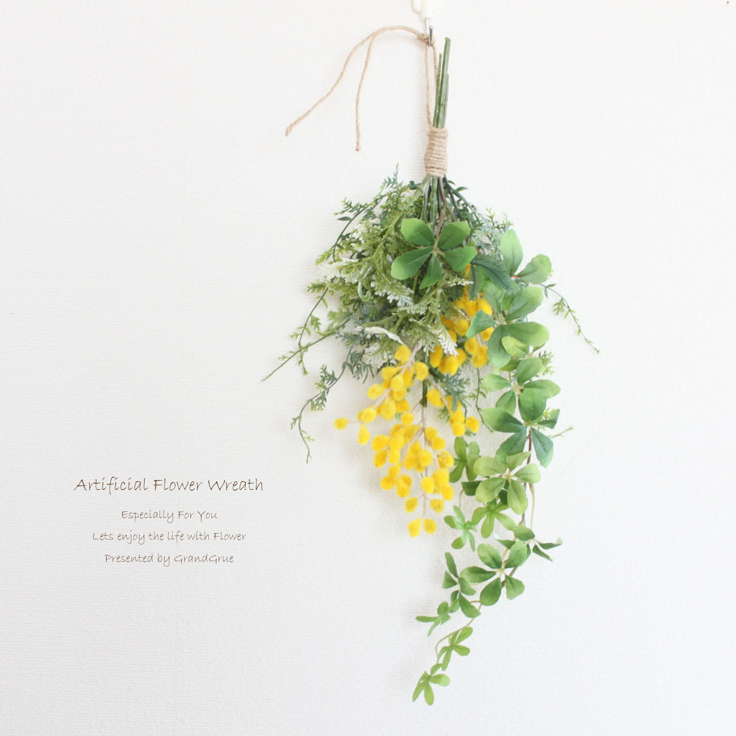 楽天市場】ミモザ リース スワッグ 玄関飾り 造花 アーティフィシャル