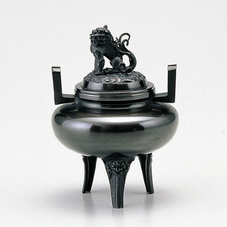 美品！高岡銅器 香炉 瑞峰 新平丸子獅子 香爐 丸型 獅子蓋 三足 伝統