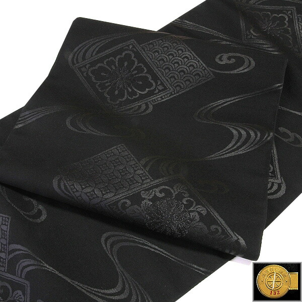 楽天市場】正絹黒共 九寸名古屋帯 喪服帯 綴 冬用 山に流水文 : 色無地