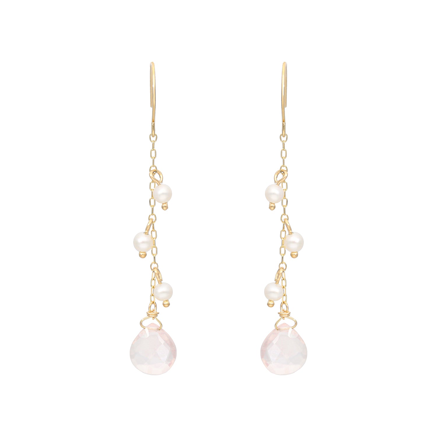 K10イエローゴールド ローズクォーツ 淡水パール ピアス