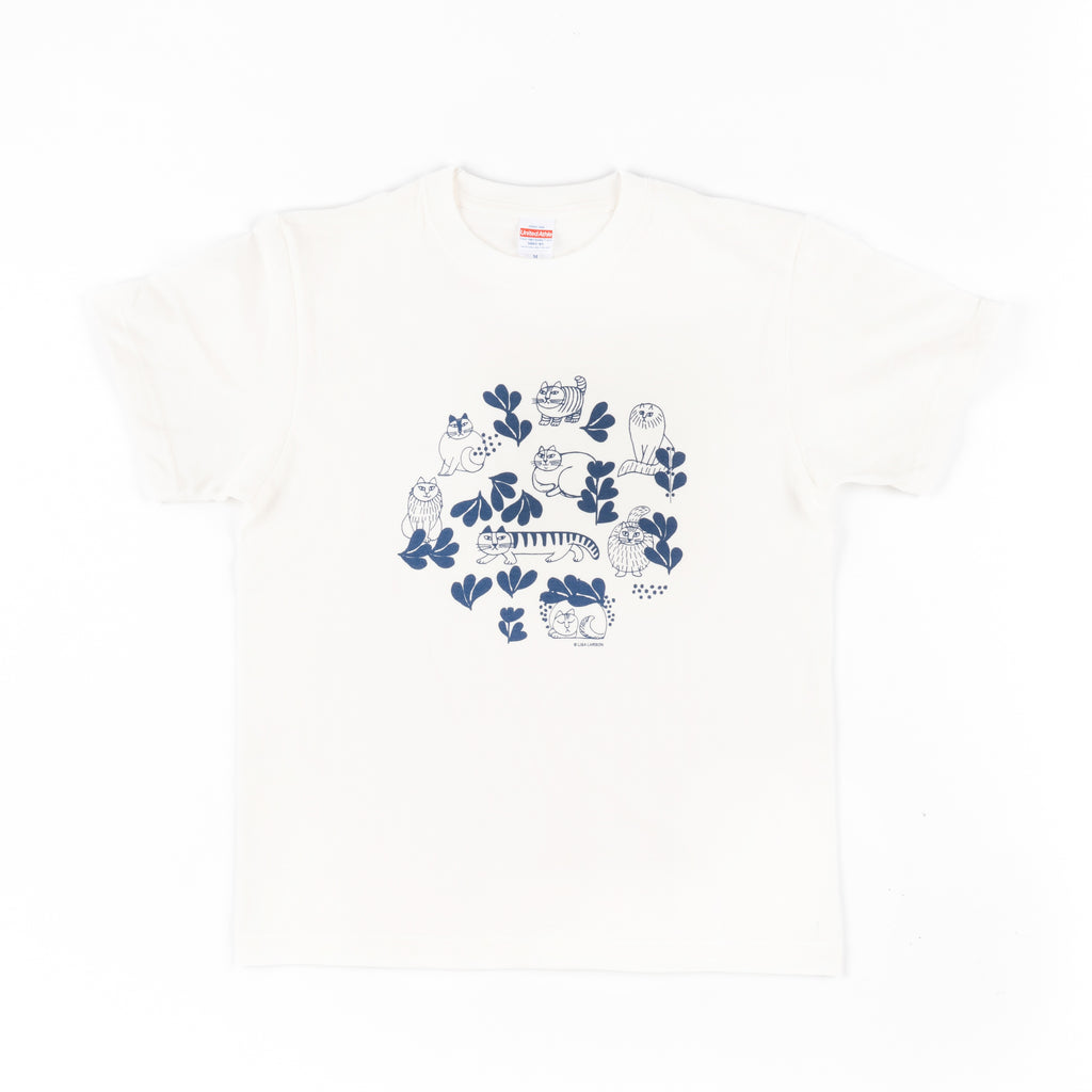 Tシャツ（スケッチねこたちLeaves series・バニラホワイト）