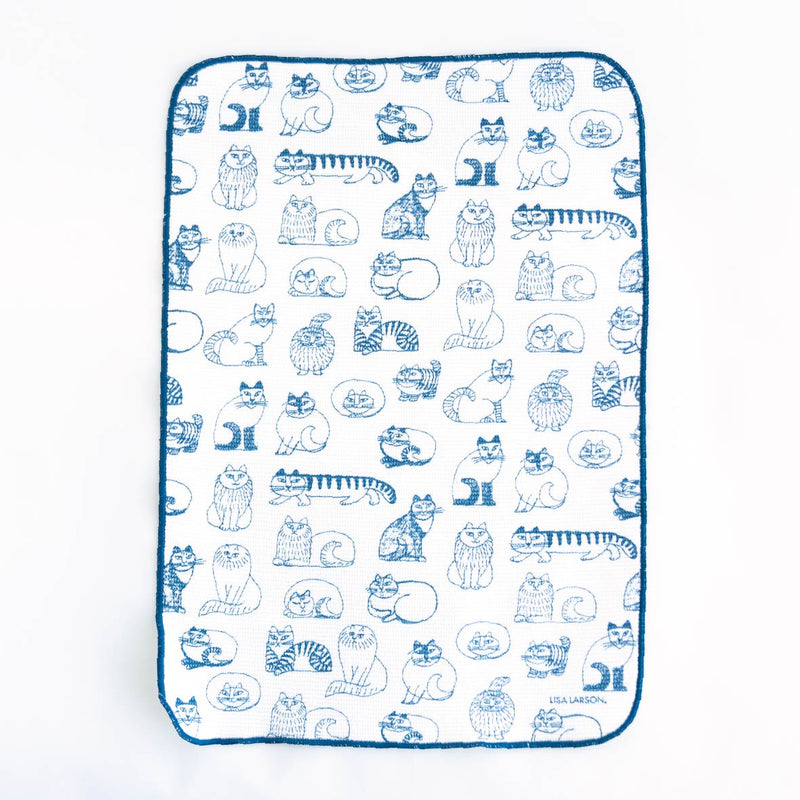 吸水クロス（スケッチねこたち・白×ネイビー）
