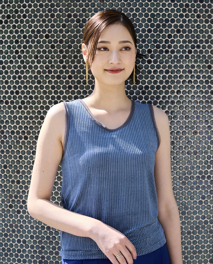 ミニドビーベロア×シアー配色タンクトップ - YEVS