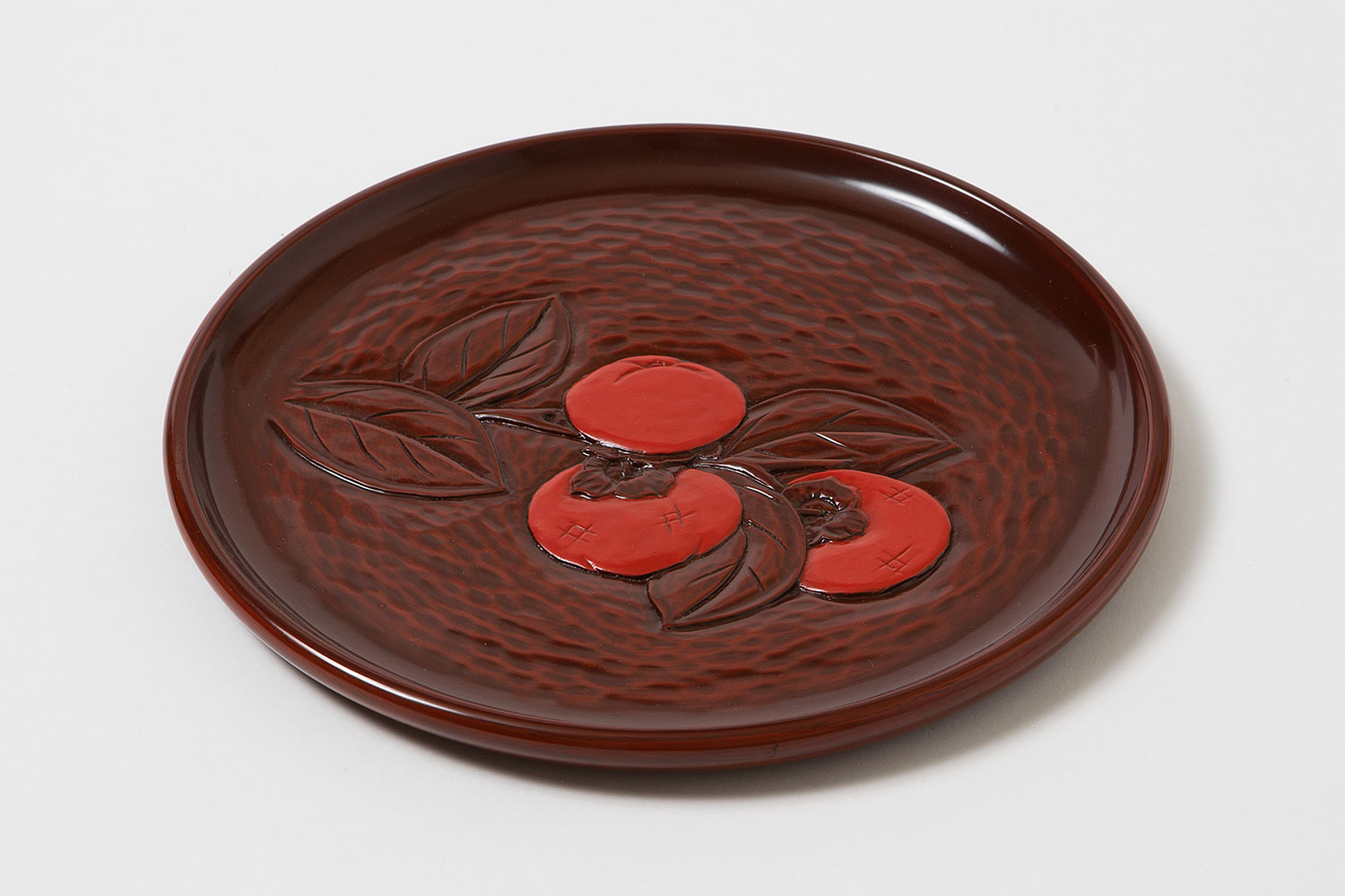 鎌倉彫の丸盆9寸 一色朱 柿 | 鎌倉彫陽雅堂 公式オンラインショップ