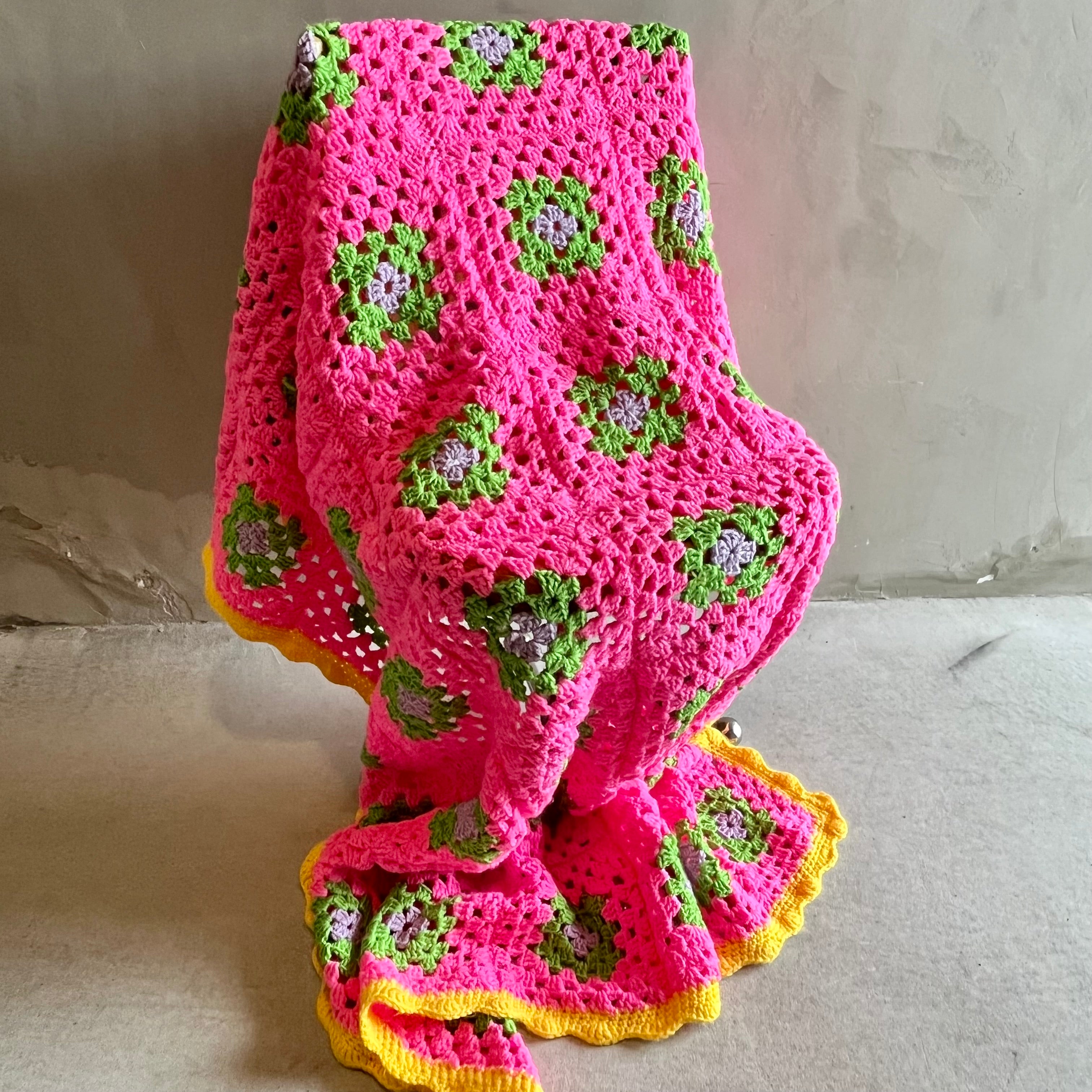 USA vintage】グラニーブランケット ピンク×イエローふち編み – 雑貨屋