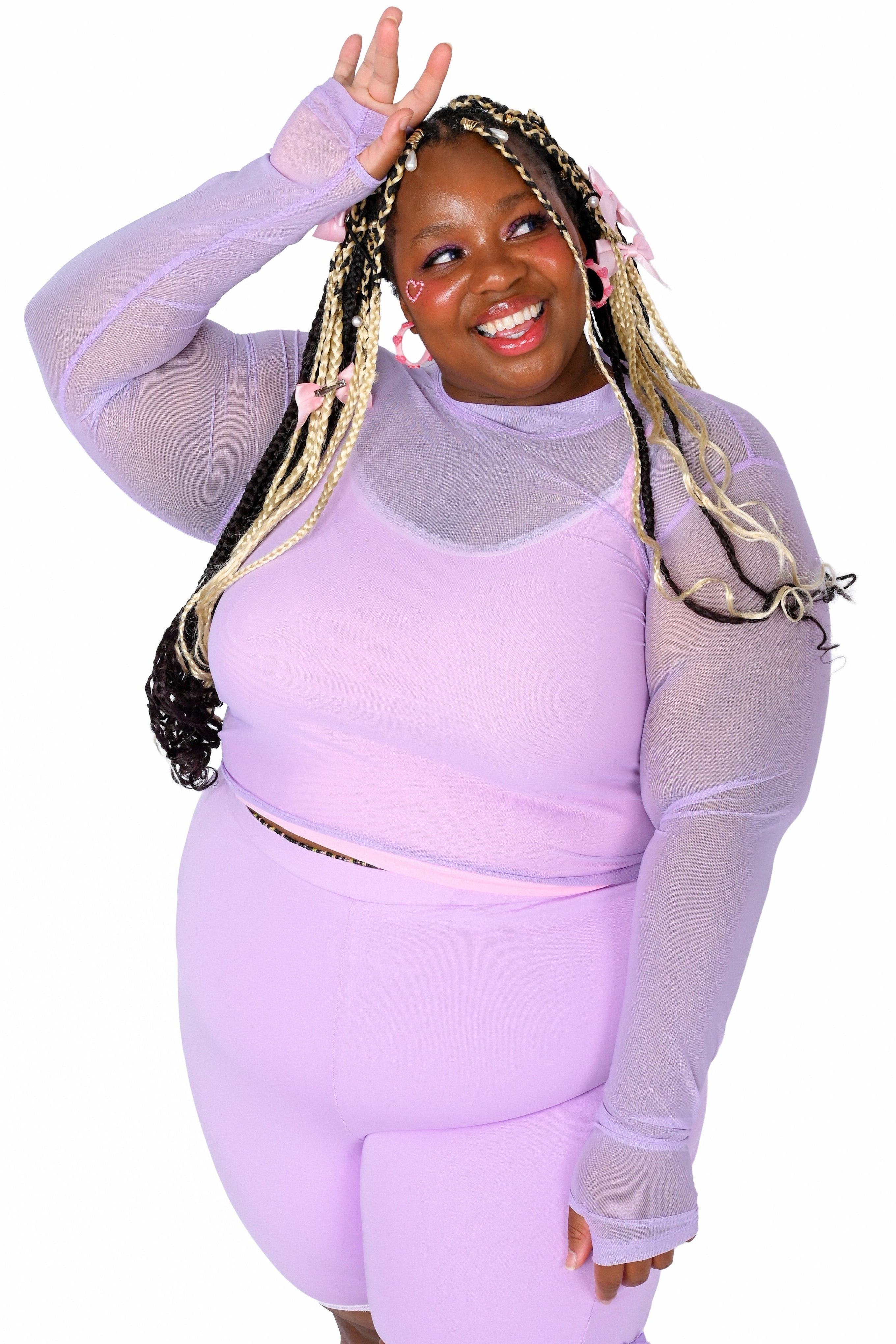 Basics Long Sleeve Mesh Top and Cami Set - Lavender/Pink – My Violet