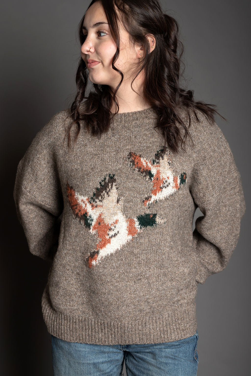 Flyaway Mocha Duck Knit Sweater – shoppe smitten