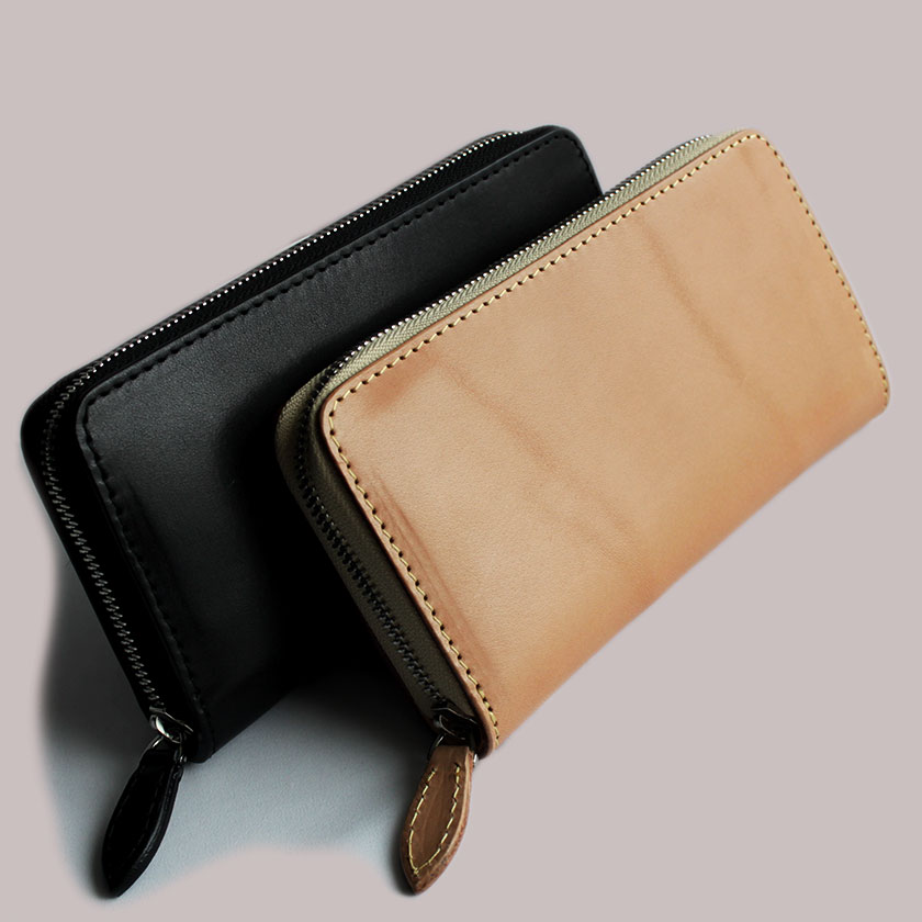 栃木レザー ヌメ革 ラウンドファスナー長財布/最高級グレージング