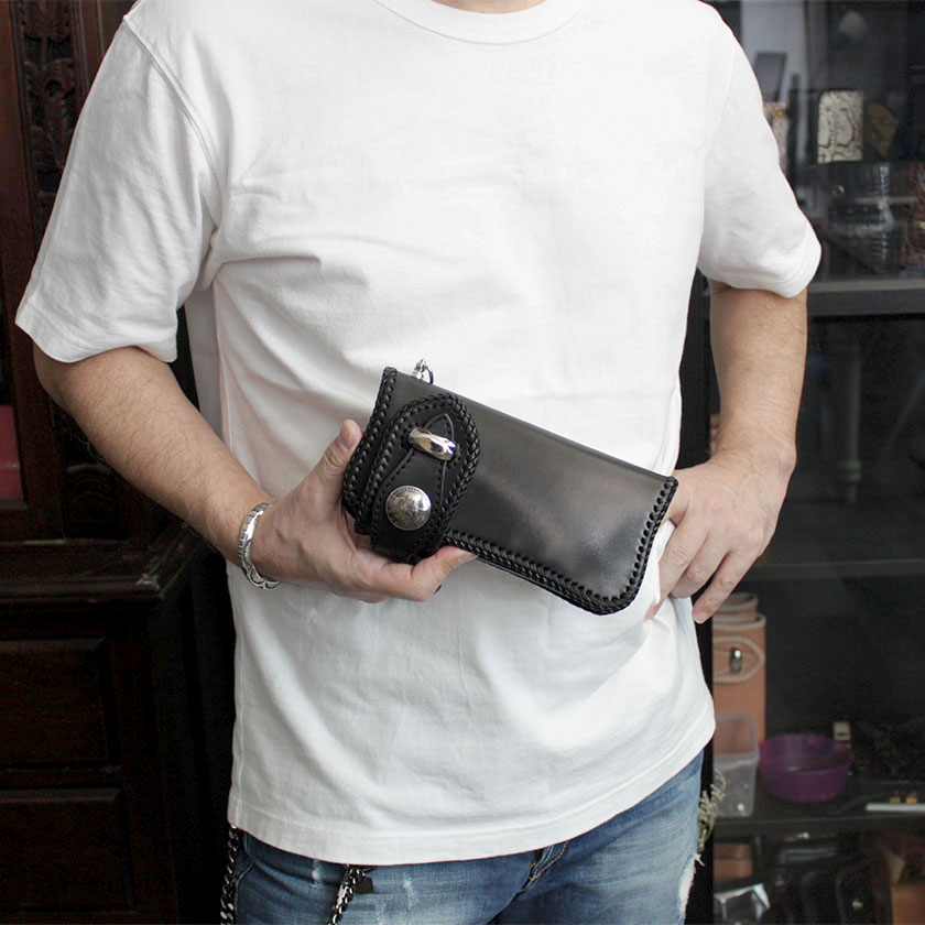 バイカーズウォレット 栃木レザー ヌメ革黒 長財布 ライダース