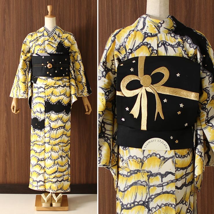 京袋帯 なごや帯 リボン刺繍 黒 お太鼓柄 333-A 名古屋帯 一重太鼓袋帯