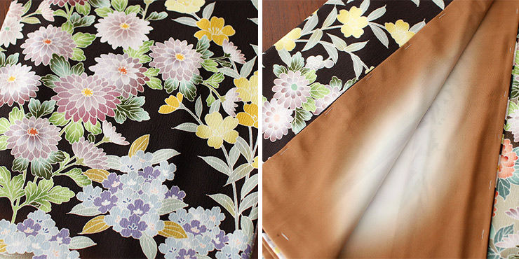 洗える着物 東レ 袷 訪問着 四季草花文様 茶色 茶 日本製 仕立上り