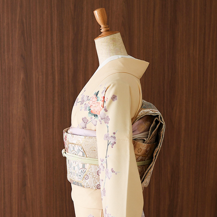 洗える着物] 東レ 袷 訪問着 四季草花文様 (淡 黄色) 日本製 イエロー