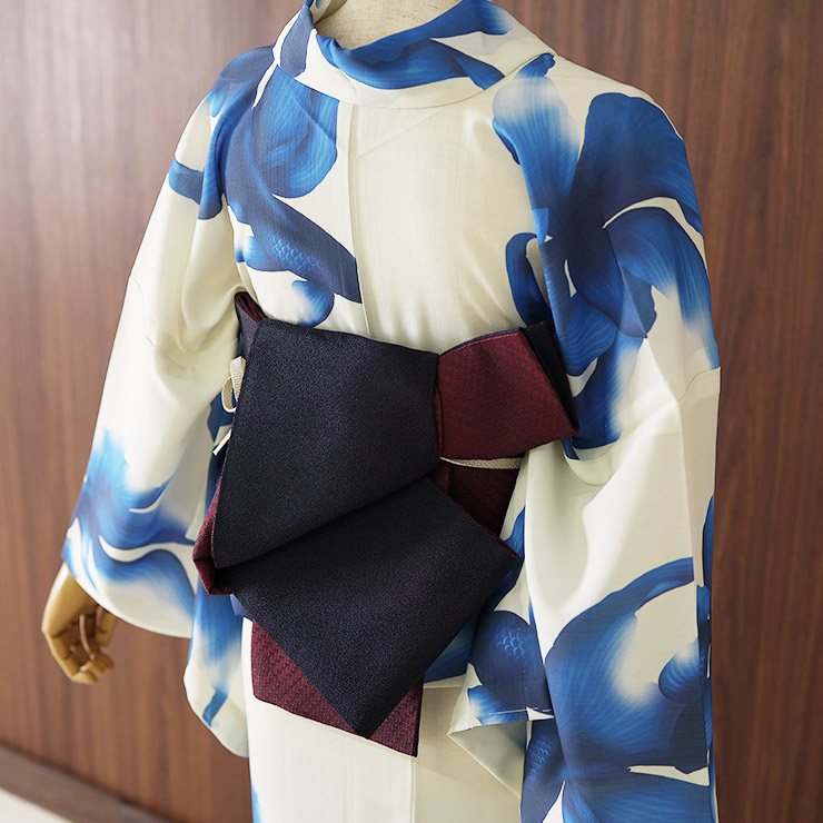 つやび×雅姫」半巾帯 リバーシブル 蘇芳色 赤 細帯 レッド 浴衣帯 無地