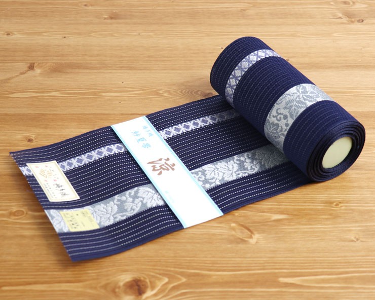 半幅帯 博多織 本場筑前 紗夏帯 献上柄 蔦唐草(紺) 正絹 単衣帯