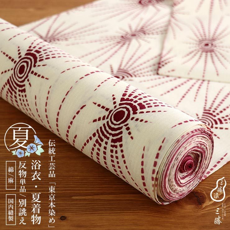 三勝 [「三勝」清水敬三郎好み・東京本染め/注染] 浴衣 反物 麻の葉