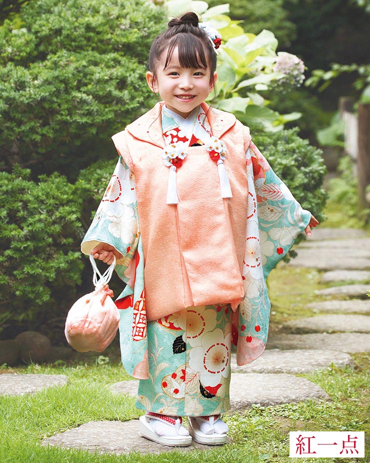 最高級 七五三 被布 3才用 女児 着物 セット 正絹 桜に松 水色 ピンク