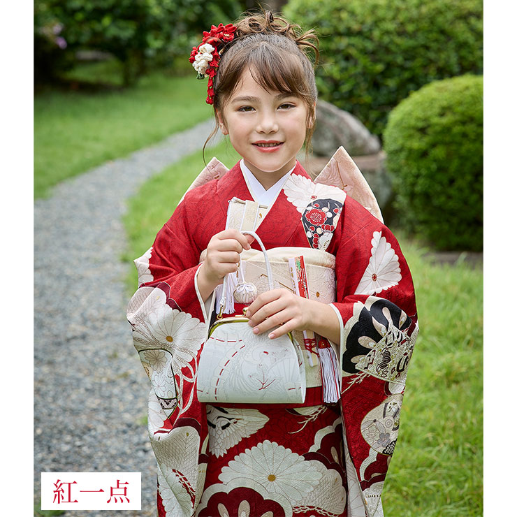 正絹 七五三 7歳 着物セット 女の子 赤色 SP40 販売 フルセット 753