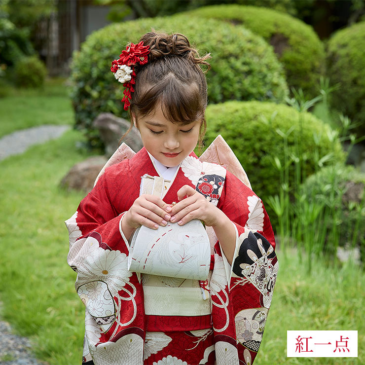 正絹 七五三 7歳 着物セット 女の子 赤色 SP40 販売 フルセット 753