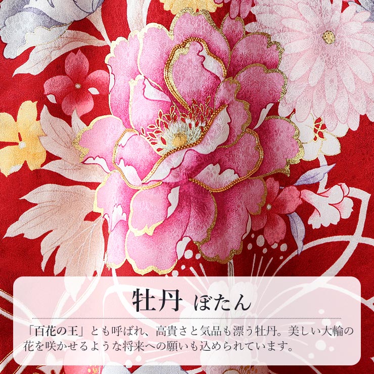 正絹] お宮参り 女の子 初着 産着 牡丹に花寄せ七宝 赤色 レッド 花柄