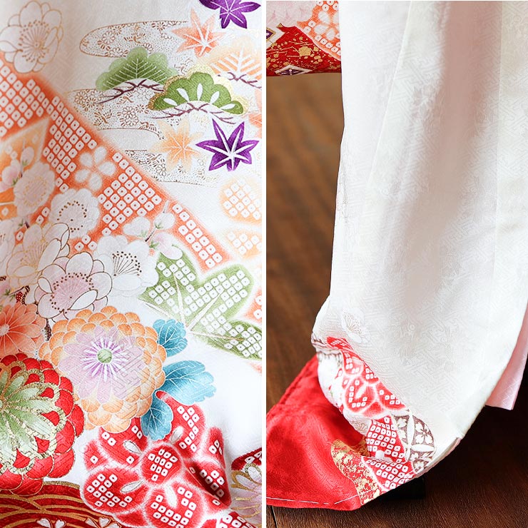 正絹] お宮参り 女の子 初着 産着 牡丹に吉祥文様 白色 ホワイト 赤 花