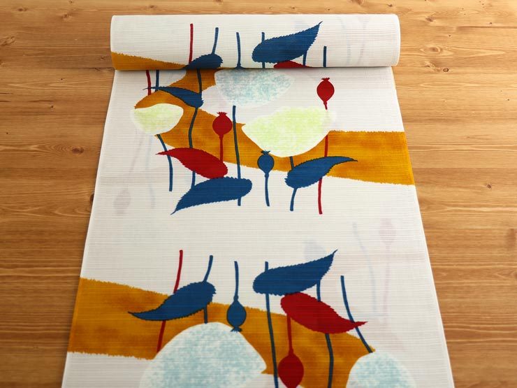 特別価格！京都・岡重] 浴衣 反物 綿絽・芥子（オフシロ/5OY-3