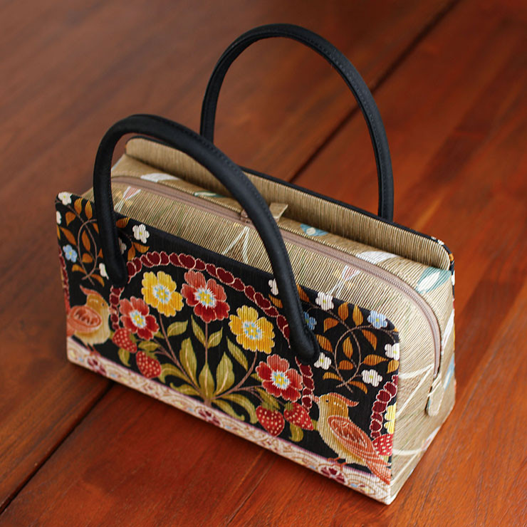 お洒落バッグ] 利休バッグ いちご泥棒 黒 日本製 更紗 カジュアル 普段