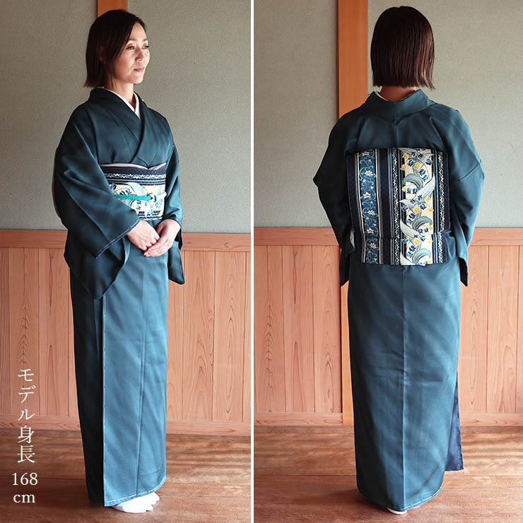 正絹 名古屋帯] 召しませ花 一重太鼓 京袋帯 すずらん献上 (ネイビー