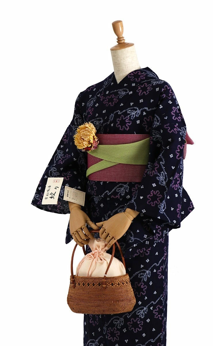 浴衣 有松 鳴海 手絞り 数量限定 特別価格 花つなぎ 濃紺 有松絞り