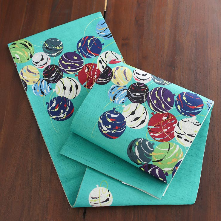 夏帯] 夏名古屋帯 水風船 (麻/ミント) 麻 リネン 日本製 名古屋帯 京