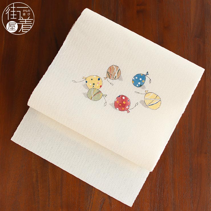 本麻] 夏名古屋帯 水風船 (麻/オフホワイト) 麻 リネン 京袋帯 名古屋