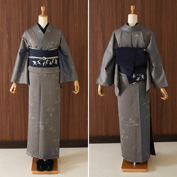 洗える着物] 創世舎 袷 モダン小紋 東レ シルック きもの 鳥獣戯画 黒