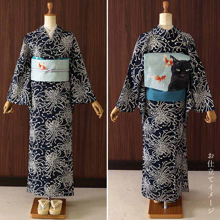 セオα] 浴衣 反物 乱菊 (濃紺) 洗える ゆかた 夏きもの お誂え