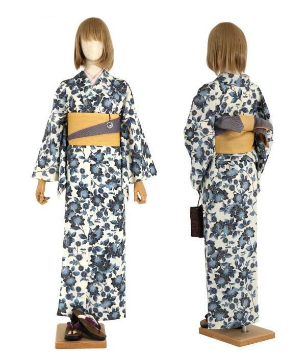 セオα] 浴衣 反物 牡丹(生成り/570-1005-1696) 洗える ゆかた 夏