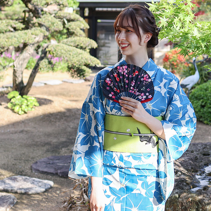 洗える 浴衣 ］仕立て上がり ゆかた 影朝顔（ターコイズ）夏 高級