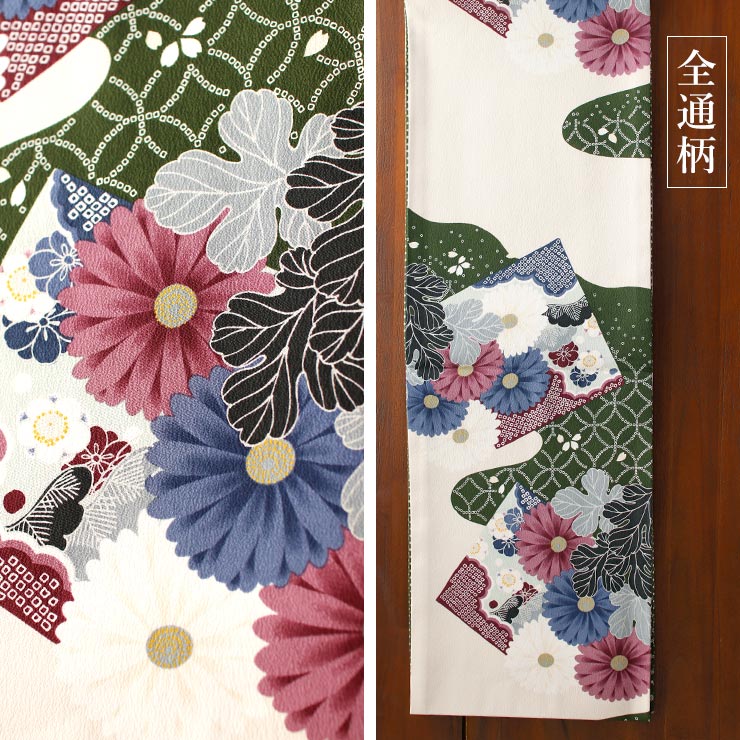 撫松庵 一重太鼓袋帯 名古屋帯 なごや帯 染・色紙に菊 ベージュ×濃緑