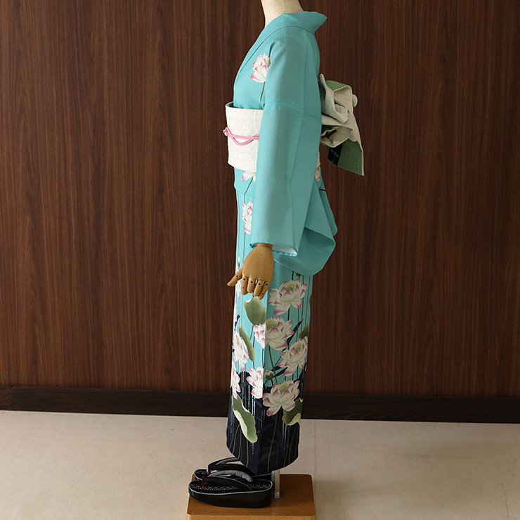 洗える 浴衣 ] 蓮（ターコイズ 105-337-150-76）ゆかた バチ衿 セオα