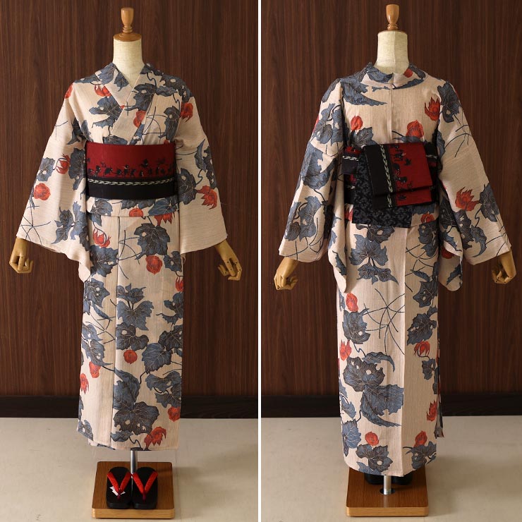 洗える 浴衣 ] 鬼灯（コン 105-337-013-78）ゆかた バチ衿 セオα CEOα