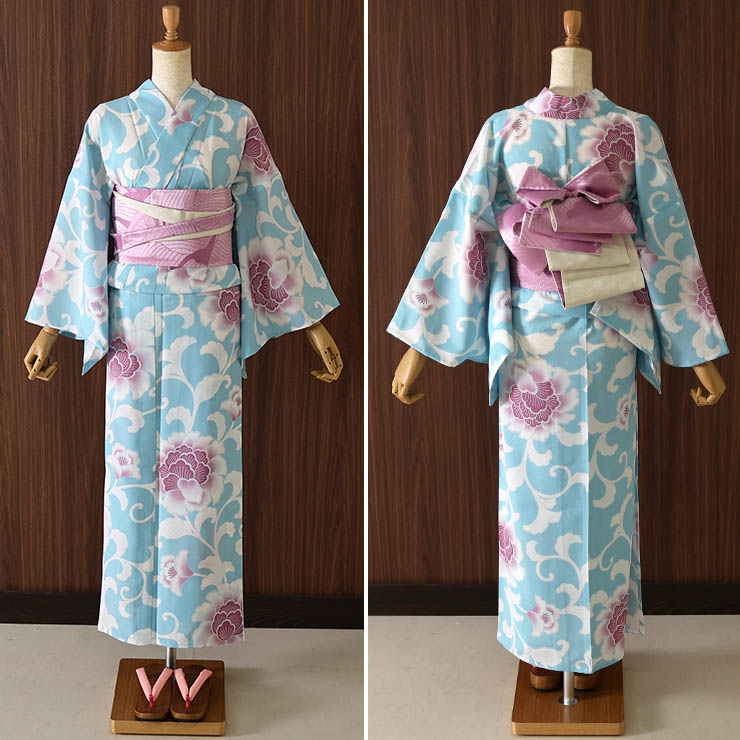 洗える 浴衣 ] 牡丹唐草（ミズイロ 104-337-134-72）ゆかた セオα CEOα