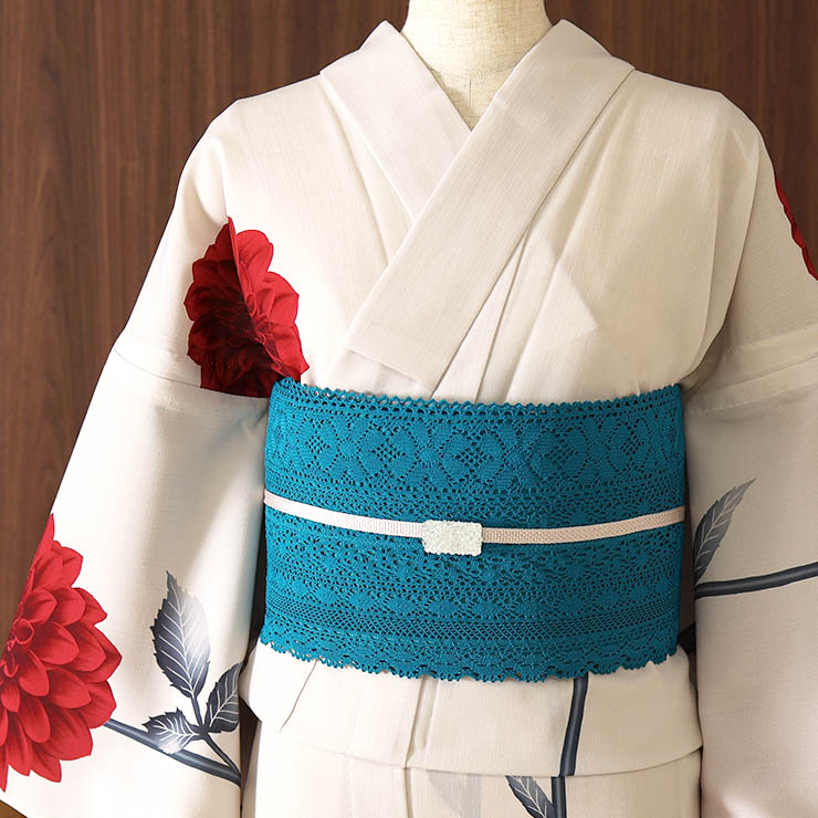 洗える 浴衣 ] ダリア（アイボリー×赤 105-337-151-04）ゆかた バチ衿