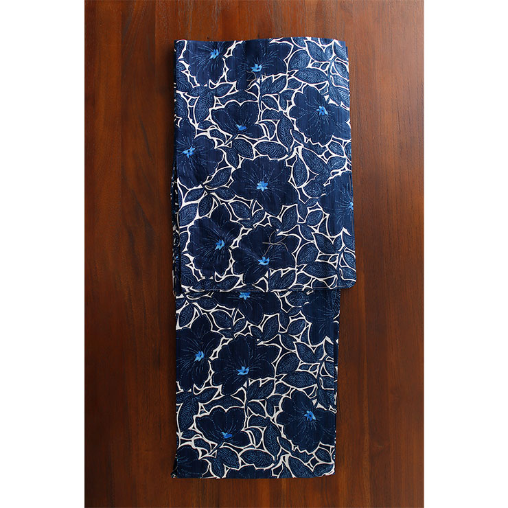 美術サロン ] 浴衣 藍捺染 知多木綿 麻混 [ペルシャの華] 日本製