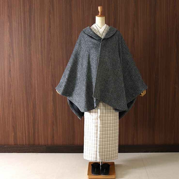 あったかケープ ヘリンボーン ケープ コート ライトグレー ポンチョ