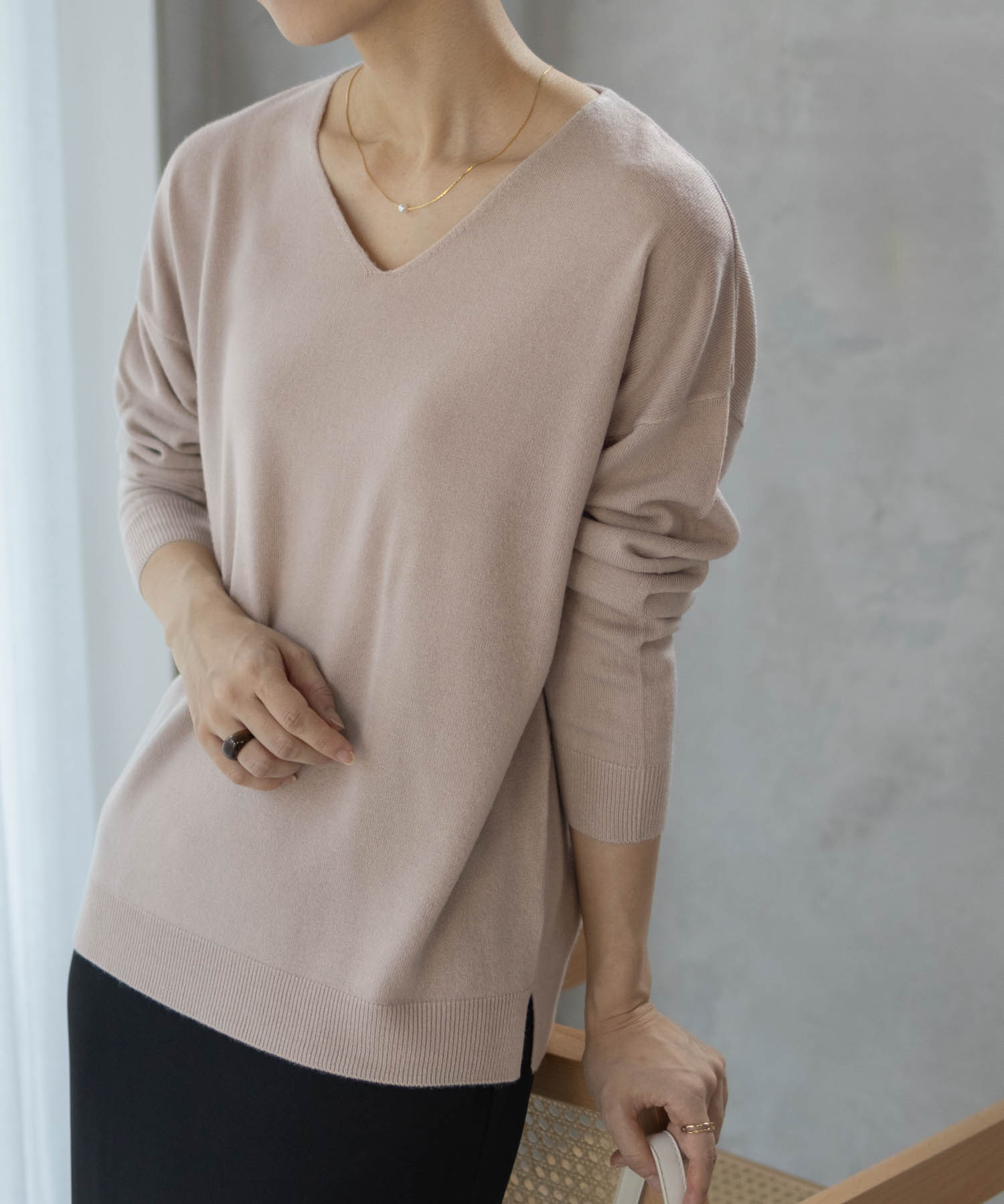 NAVY ニット セーター レディース 長袖 カシミヤタッチ Vネック