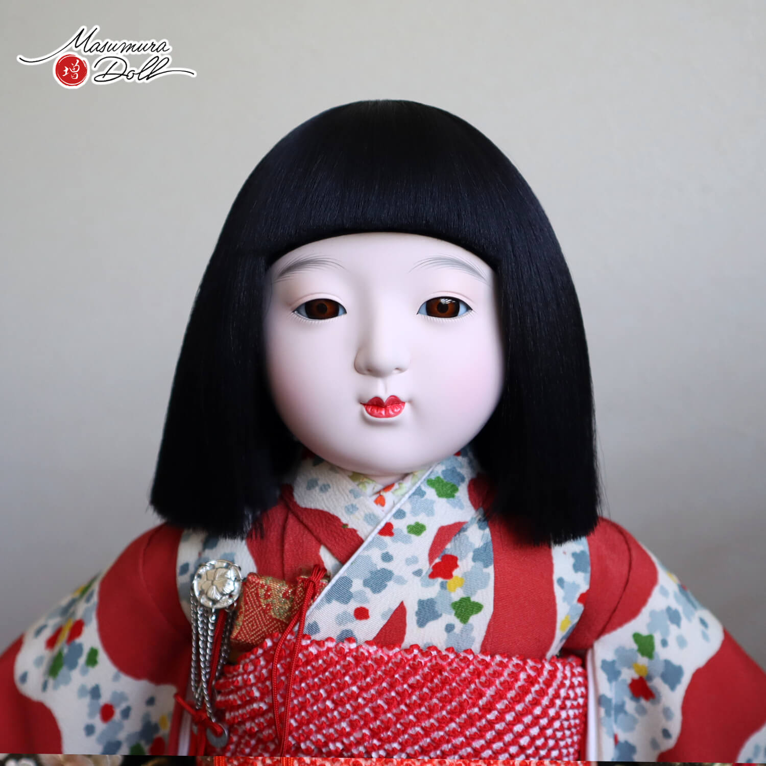 市松人形 元賀章介 12号尺二 着尺 正絹 別染め エンジ 越前塗台 女の子
